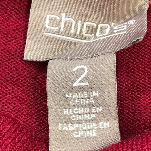 Chico's Cowl Neck Sweater Women's Size 2 (US 12) Long Sleeves Rayon Red Holiday - Picture 4 of 9